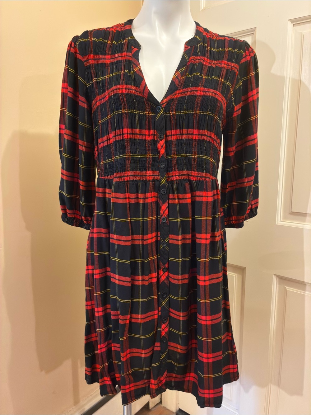Torrid PlaidTwill Smocked Tunic Mini Dress Red/ Black Plus Size 0